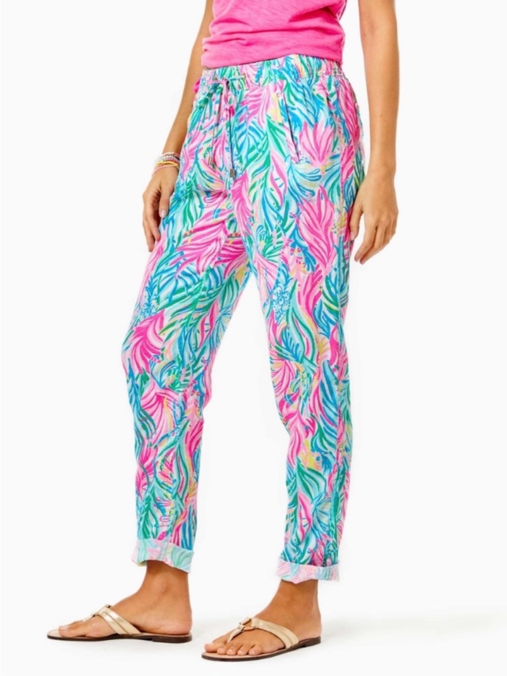 NWT Lilly Pulitzer Taron Mid Rise 100% Linen Pant | Sea Turtle Soiree | Small